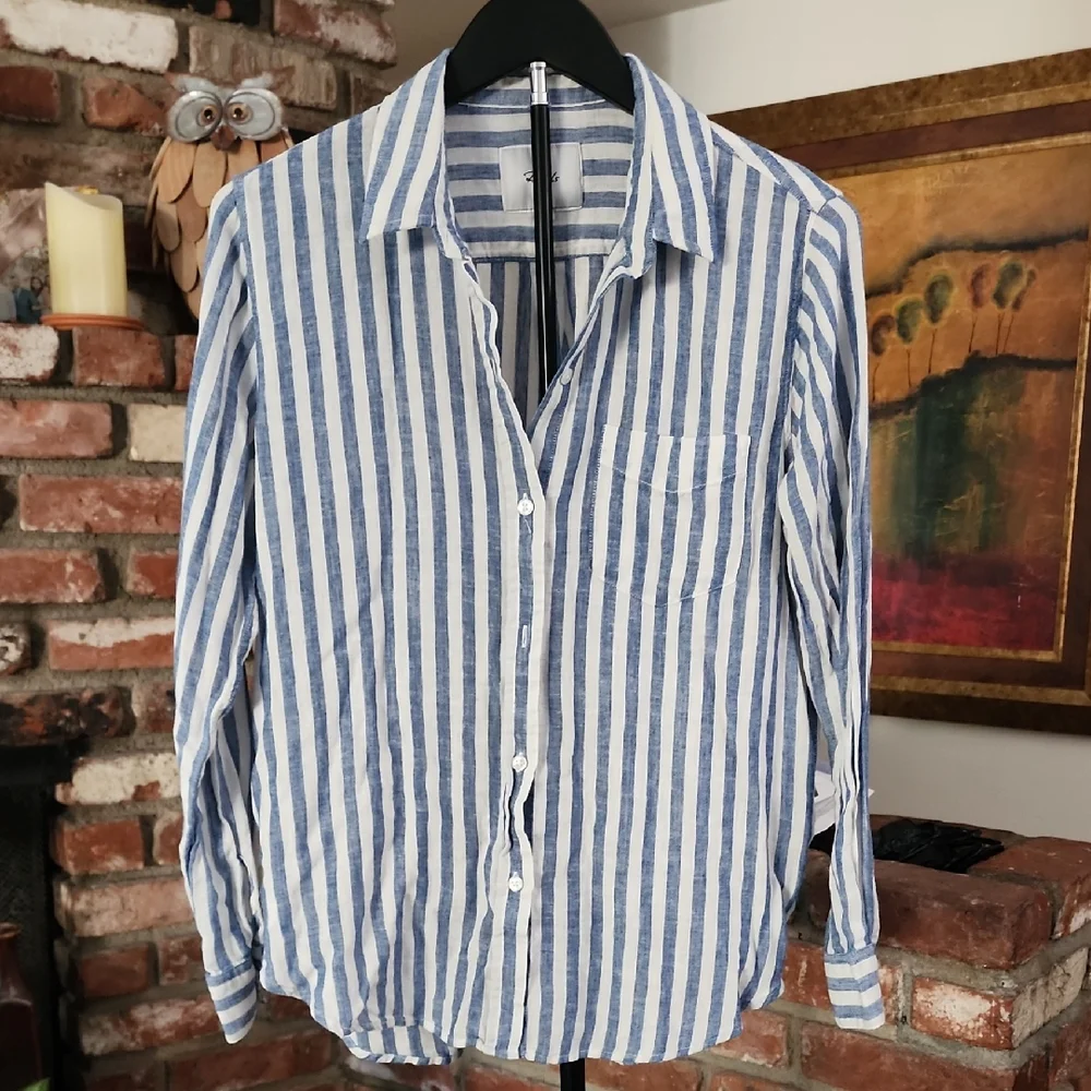 Rails Blue and White Striped Charli Boho Casual Shirt - Picture 2 of 13
